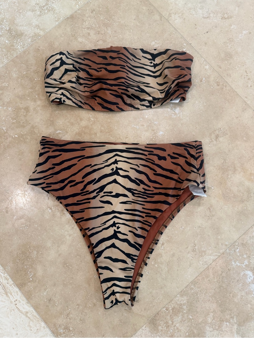 Vitamin A Barcelona Ziva Black Tiger-Print Bandeau Bikini and High Waist Bottoms